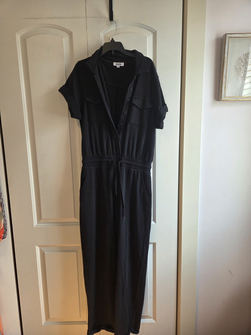 Black Collared Jumpsuit with Drawstring Waist